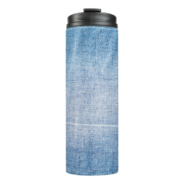 Blue denim jeans texture thermal tumbler (Front)