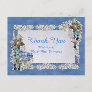 Blue Denim, lace and Costume Jewellery Announcement Postcard