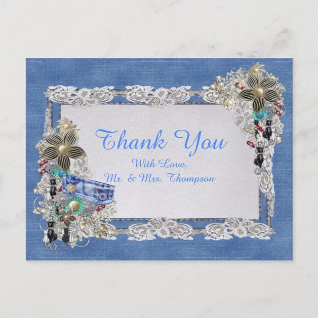Blue Denim, lace and Costume Jewellery Announcement Postcard (Front)