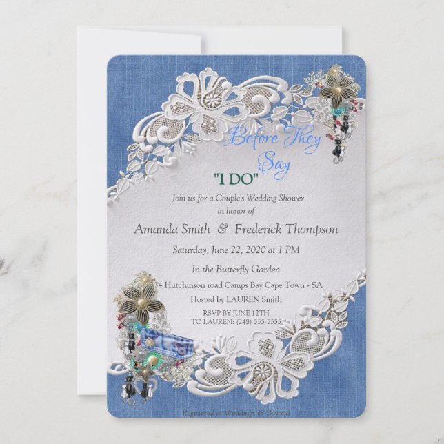 Blue Denim, lace and Costume Jewellery Invitation (Front)