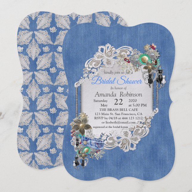 Blue Denim, lace - Costume Jewellery Invitation (Front/Back)