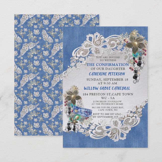 Blue Denim, lace - Costume Jewellery Invitation (Front/Back)