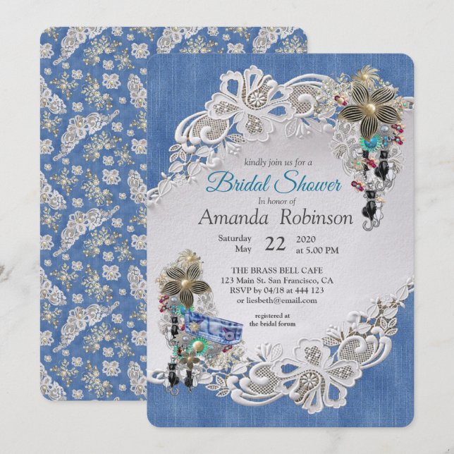 Blue Denim, lace - Costume Jewellery Invitation (Front/Back)