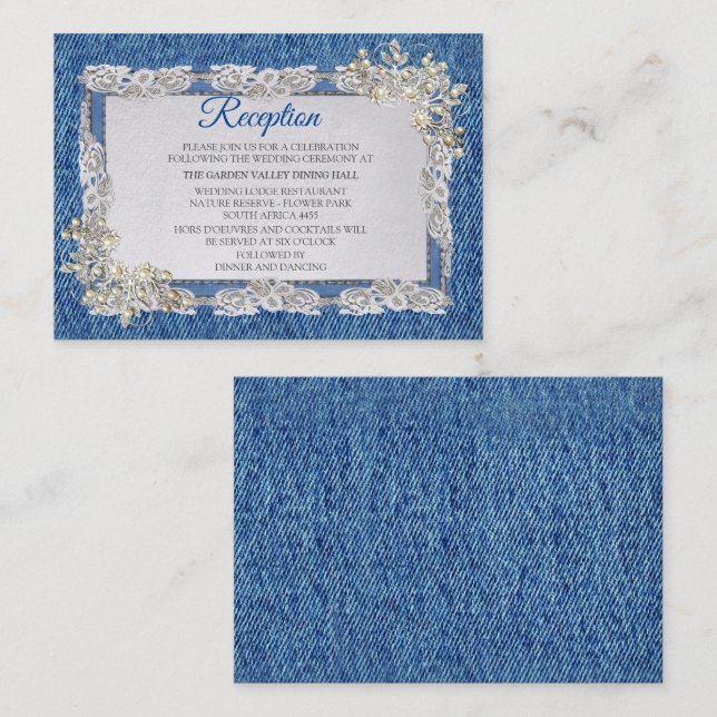 Blue Denim, lace, Costume Jewellery & Kittens Enclosure Card (Front/Back)