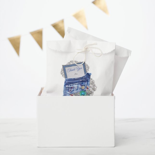 Blue Denim, lace, Costume Jewellery & Kittens Favour Bags (Party)