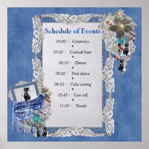 Blue Denim, lace, Costume Jewellery & Kittens Poster