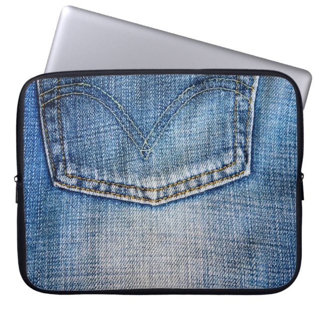Blue denim laptop sleeve (Front)