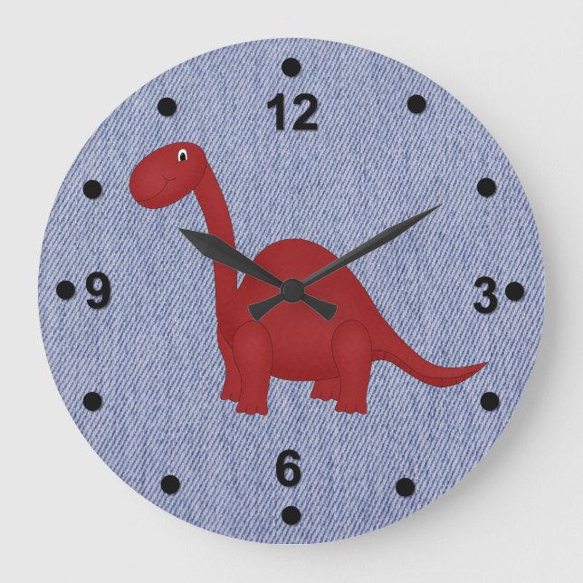 Blue Denim Look & Dinosaur Kid's Clock (Front)