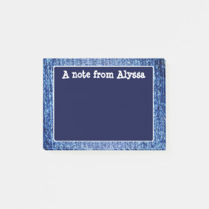 Blue Denim Look Personalised Post It Note