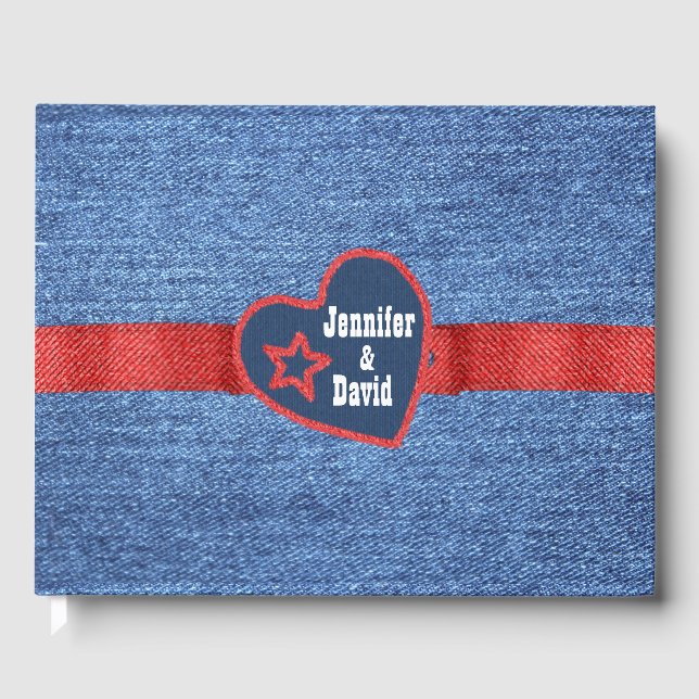 Blue Denim Look Wedding Guest Book (Front)