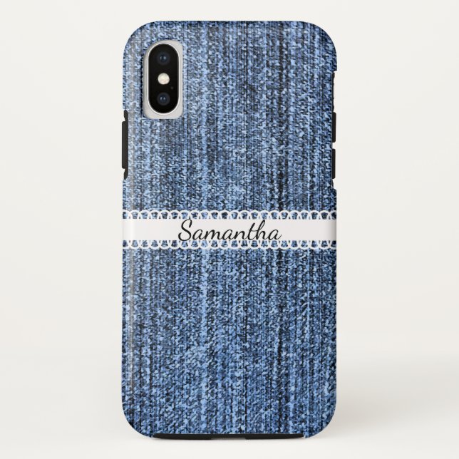 Blue Denim Look with Ribbon iPhone X Case (Back)