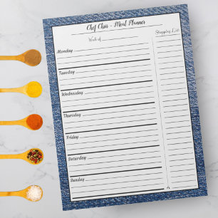 Blue Denim Meal Planner   Trendy Grocery List Notepad