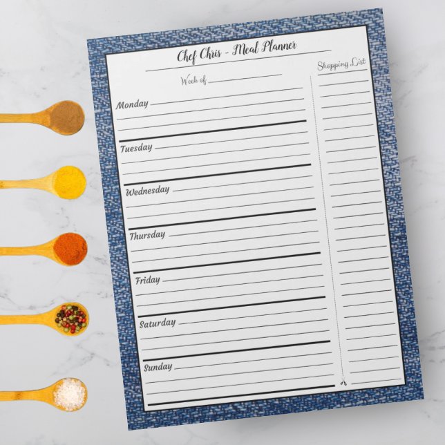 Blue Denim Meal Planner | Trendy Grocery List Notepad (Creator Uploaded)