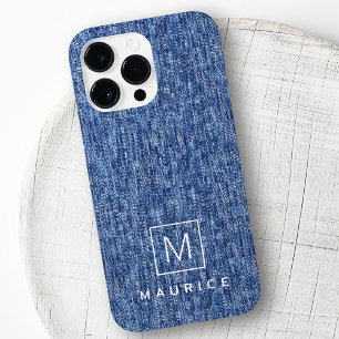 Blue denim monogram initial custom name Case-Mate iPhone 14 pro max case