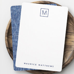 Blue denim monogram initial name flat card
