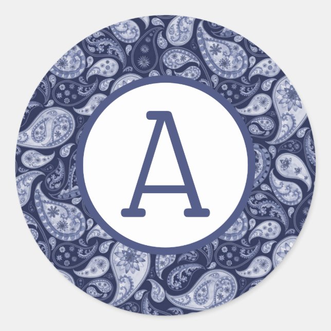Blue Denim Paisley Personalise Classic Round Sticker (Front)