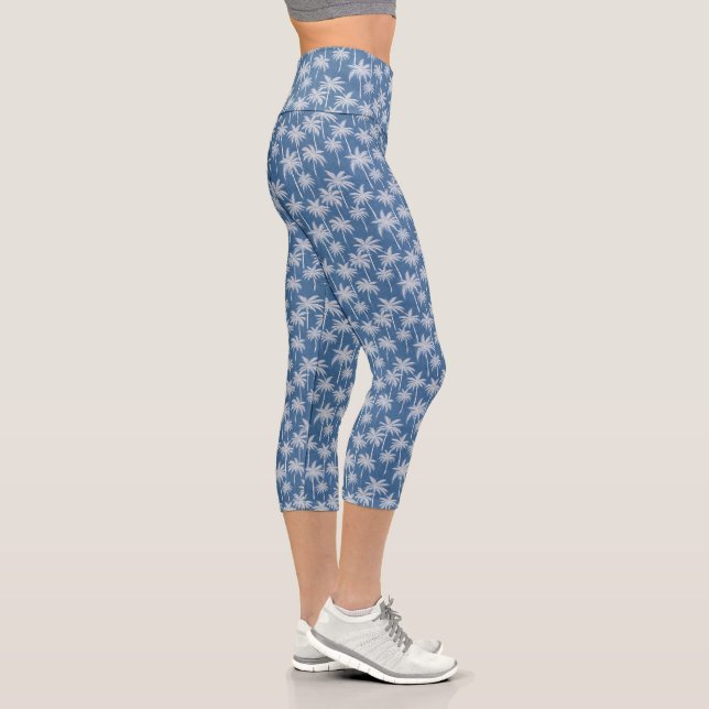 Blue Denim Palm Fronds Slimming Capri  Leggings (Right)