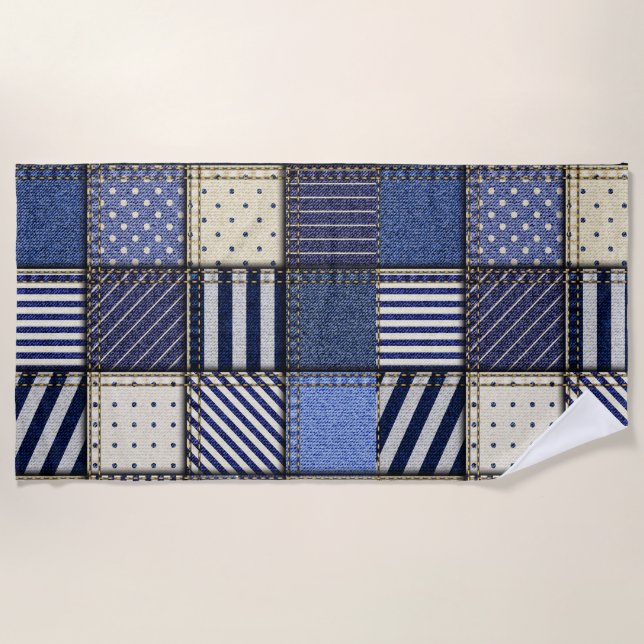 Blue Denim Patchwork Beach Towel (Front)