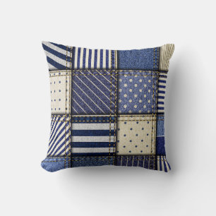 Blue Denim Patchwork Cushion