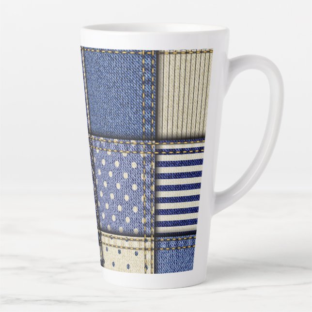Blue Denim Patchwork Latte Mug (Right)