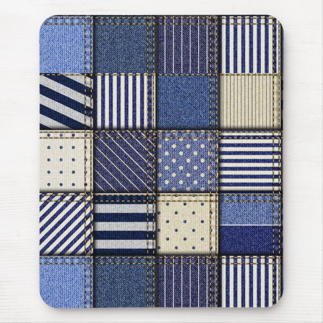 Blue Denim Patchwork Mouse Mat (Front)