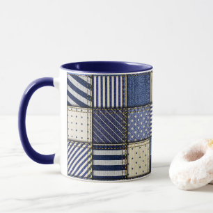 Blue Denim Patchwork Mug