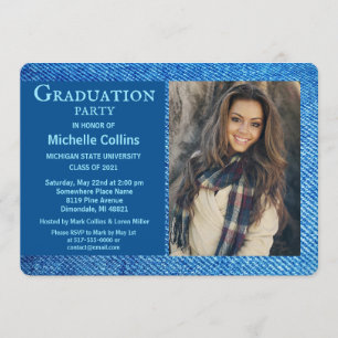 Blue Denim Photo Graduation Invitation