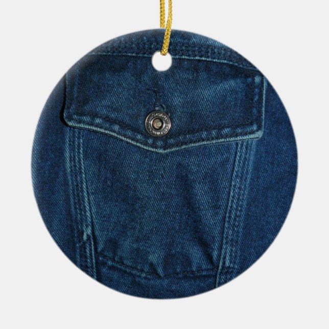Blue Denim Pocket Ceramic Tree Decoration (Front)