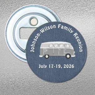 Blue Denim Print, Class or Family Reunion Magnet Bottle Opener