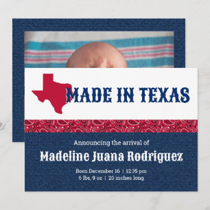 Blue Denim & Red Bandanna Print Texas Baby Announcement