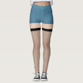 Blue Denim Shorts With Red & White Fishnets Leggings