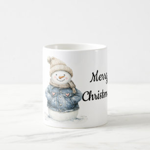 Blue Denim Snowman Christmas Coffee Mug