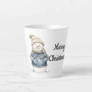Blue Denim Snowman Christmas Latte Mug