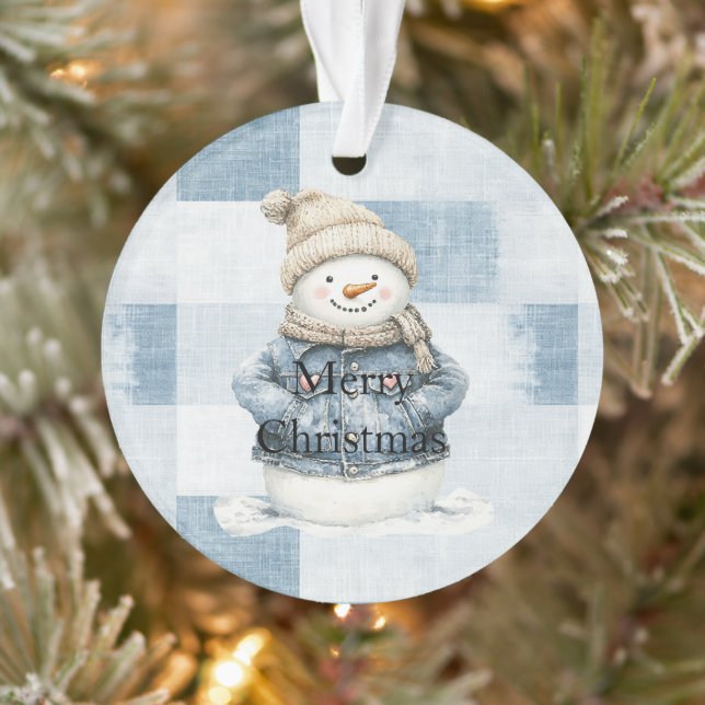 Blue Denim Snowman Christmas Ornament (Tree)
