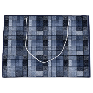 Blue, denim, tartan, plaid . large gift bag