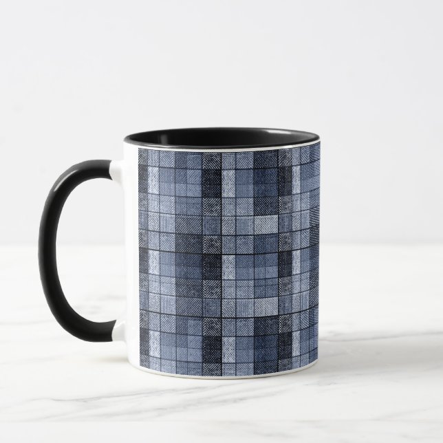 Blue, denim, tartan, plaid . mug (Left)