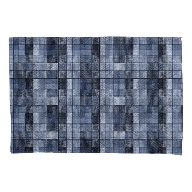 Blue, denim, tartan, plaid . pillowcase (Front)