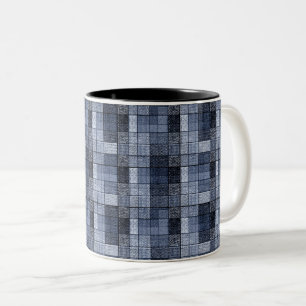 Blue, denim, tartan, plaid . Two-Tone coffee mug