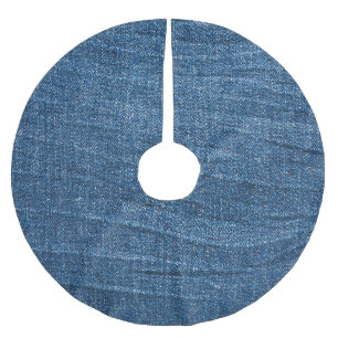 Blue Denim Texture: Classic Jeans. Brushed Polyester Tree Skirt