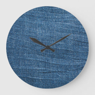 Blue Denim Texture: Classic Jeans. Large Clock