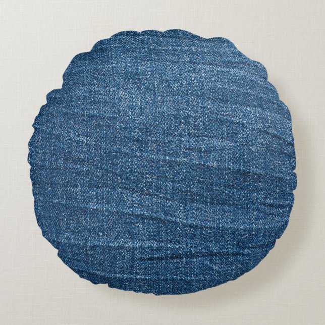 Blue Denim Texture: Classic Jeans. Round Cushion (Front)