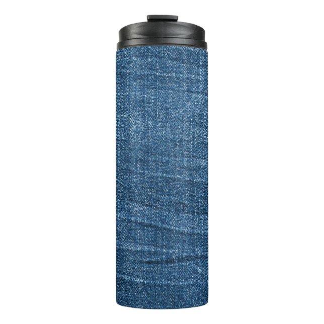 Blue Denim Texture: Classic Jeans. Thermal Tumbler (Front)