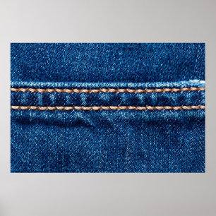 Blue denim texture with stitch line closeup, Jeans Poster