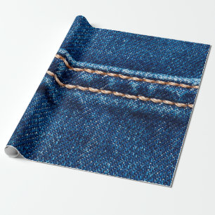 Blue denim texture with stitch line closeup, Jeans Wrapping Paper
