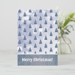 Blue Denim Tree Winter Scene Patchwork Holiday Card