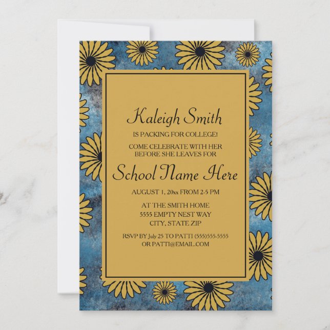 Blue Denim Yellow Floral College Trunk Party Invitation (Front)