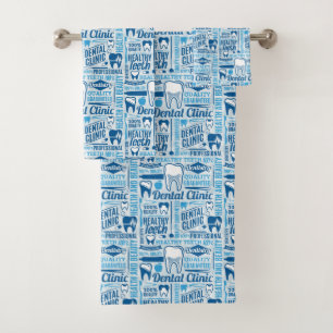 Blue Dental Clinic Pattern Bath Towel Set