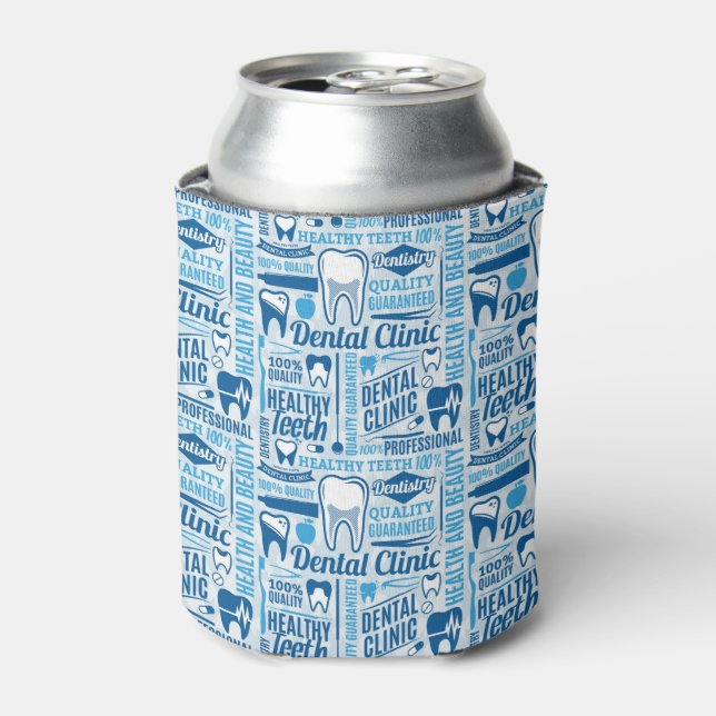 Blue Dental Clinic Pattern Can Cooler (Can Front)