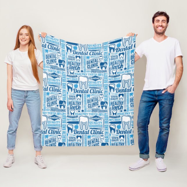 Blue Dental Clinic Pattern Fleece Blanket (In Situ)