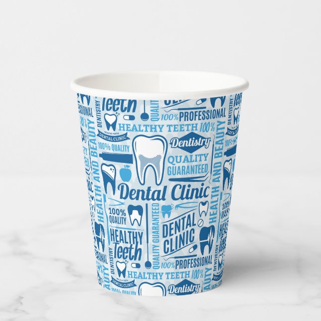 Blue Dental Clinic Pattern Paper Cups (Left)